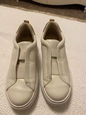 Paolo Cream and gold Slip-On Leather Sneakers - Size 7